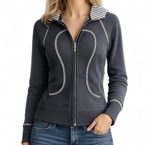 Lululemon Special Edition Scuba Hoodie Full Zip Size 2 Grey Stripes